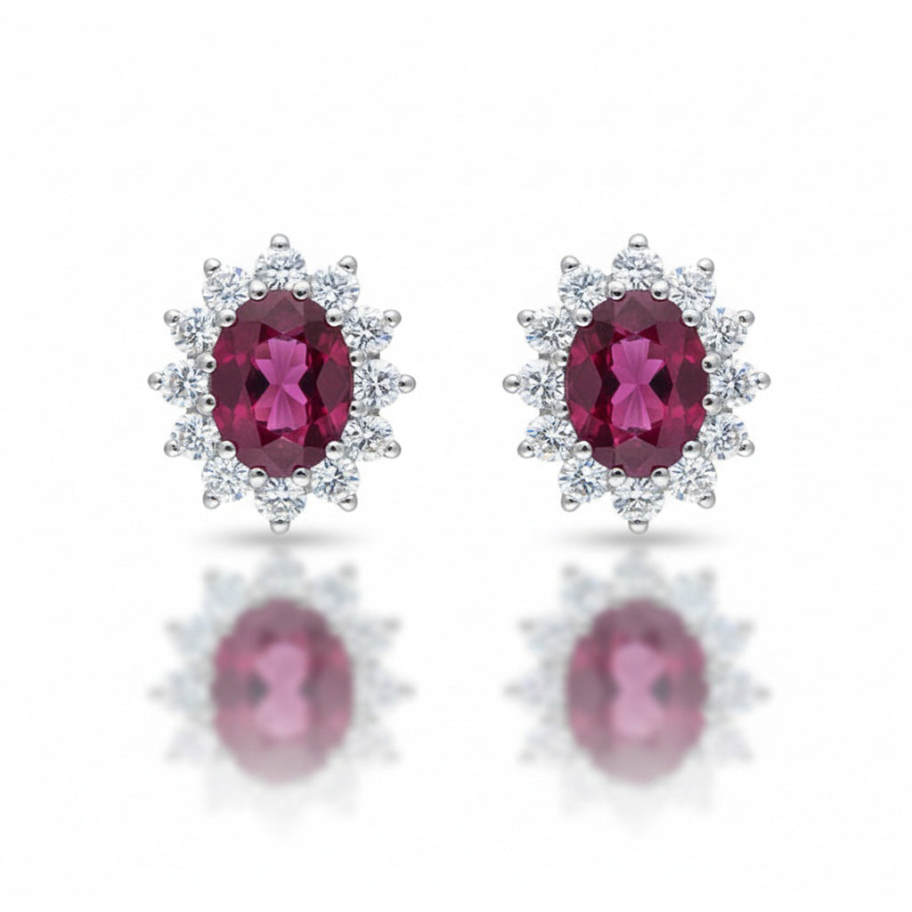 PENDIENTES ORO BLANCO 18KL DIAMANTES + RUBÍES FINOS