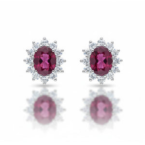 PENDIENTES ORO BLANCO 18KL DIAMANTES + RUBÍES FINOS