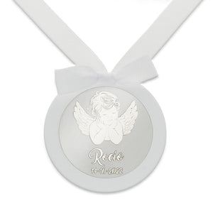 MEDALLA CUNA PLATA 925MM REDONDA ANGEL