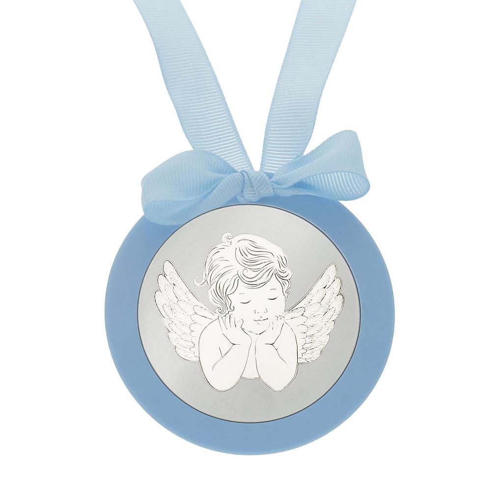 MEDALLA CUNA PLATA 925MM REDONDA ANGEL