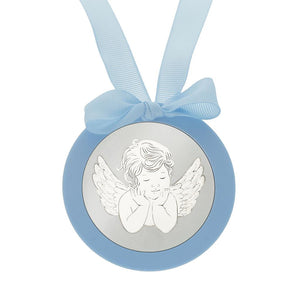 MEDALLA CUNA PLATA 925MM REDONDA ANGEL