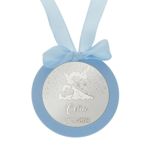 MEDALLA CUNA PLATA 925MM REDONDA ANGEL DE LA GUARDA