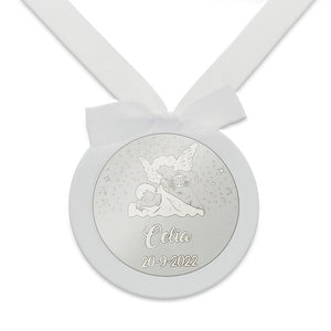 MEDALLA CUNA PLATA 925MM REDONDA ANGEL DE LA GUARDA