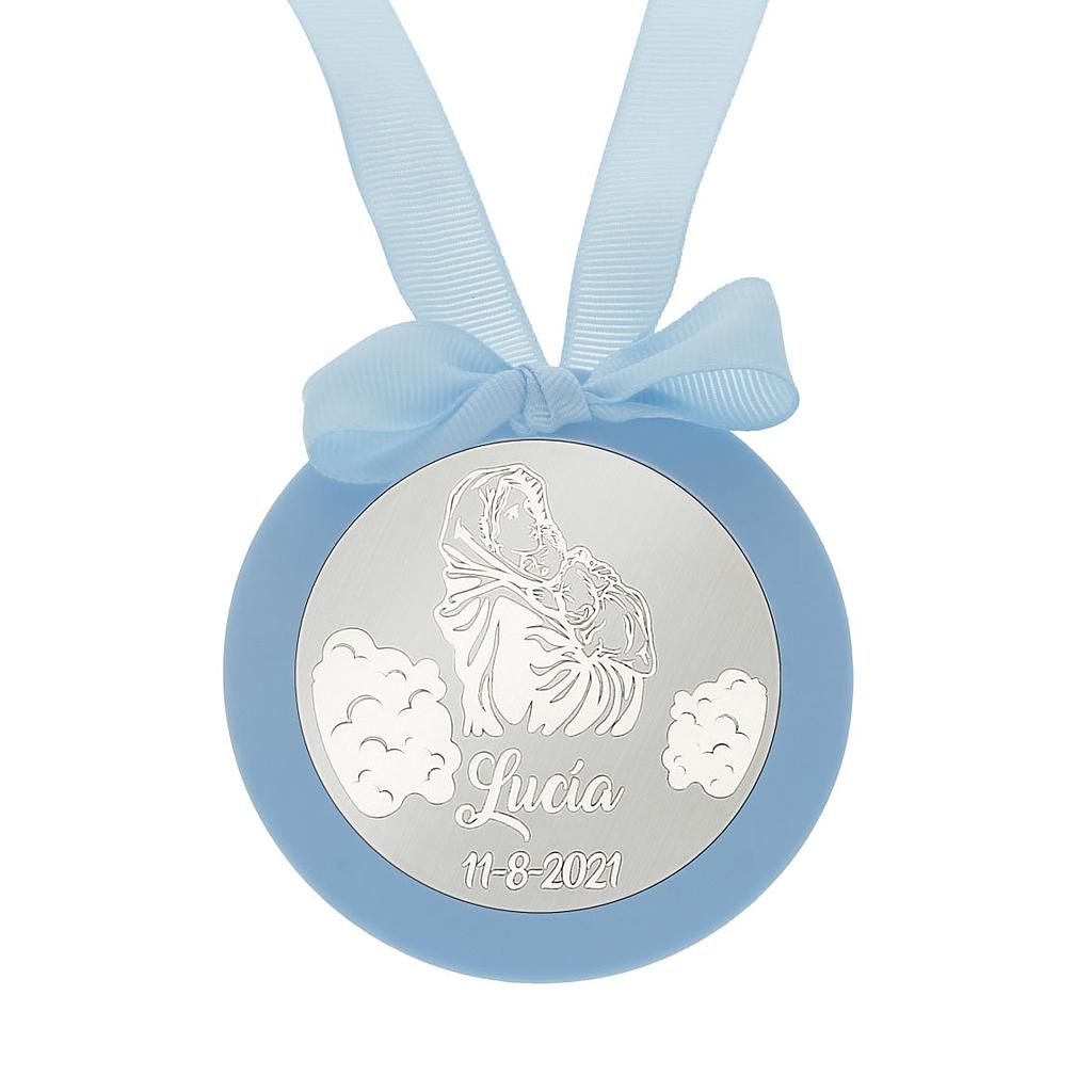 MEDALLA CUNA PLATA 925MM REDONDA VIRGEN + NIÑO