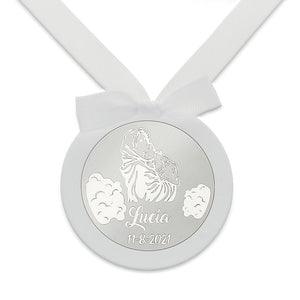MEDALLA CUNA PLATA 925MM REDONDA VIRGEN + NIÑO