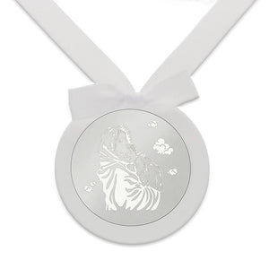 MEDALLA CUNA PLATA 925MM REDONDA VIRGEN Y NIÑO