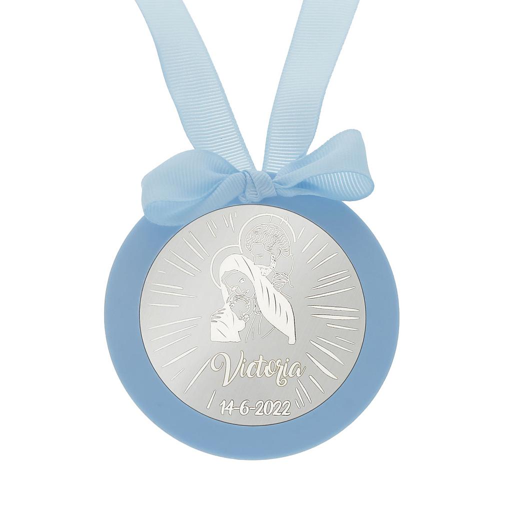 MEDALLA CUNA PLATA 925MM REDONDA SAGRADA FAMILIA