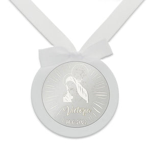 MEDALLA CUNA PLATA 925MM REDONDA SAGRADA FAMILIA