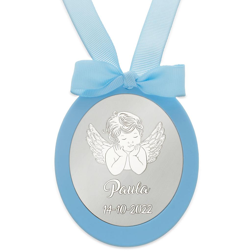 MEDALLA CUNA PLATA 925MM OVALADA ANGEL