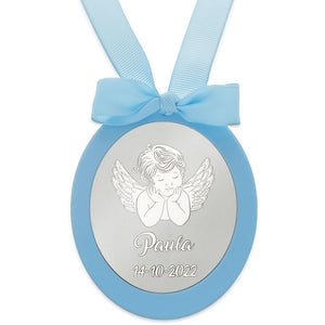 MEDALLA CUNA PLATA 925MM OVALADA ANGEL