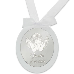 MEDALLA CUNA PLATA 925MM OVALADA ANGEL