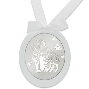MEDALLA CUNA PLATA 925MM OVALADA VIRGEN + NIÑO
