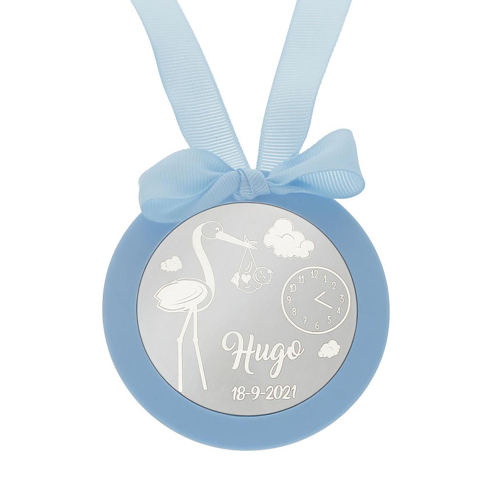 MEDALLA CUNA PLATA 925MM REDONDA CIGÜEÑA