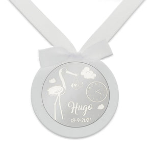 MEDALLA CUNA PLATA 925MM REDONDA CIGÜEÑA