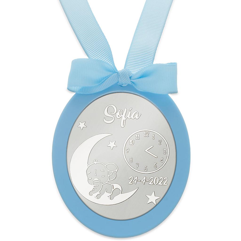 MEDALLA CUNA PLATA 925MM OVALADA ELEFANTE
