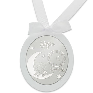 MEDALLA CUNA PLATA 925MM OVALADA ELEFANTE