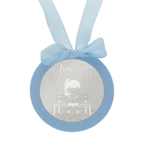 MEDALLA CUNA PLATA 925MM REDONDA NIÑA + GLOBO