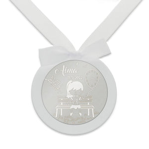 MEDALLA CUNA PLATA 925MM REDONDA NIÑA + GLOBO