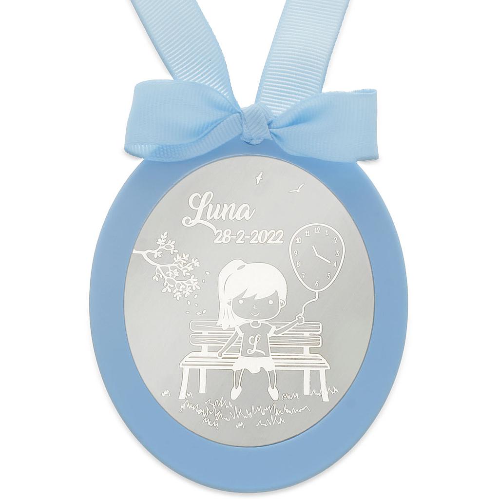 MEDALLA CUNA PLATA 925MM OVALADA NIÑA GLOBO