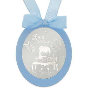 MEDALLA CUNA PLATA 925MM OVALADA NIÑA GLOBO