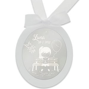 MEDALLA CUNA PLATA 925MM OVALADA NIÑA GLOBO