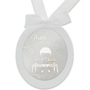 MEDALLA CUNA PLATA 925MM OVALADA NIÑO GLOBO