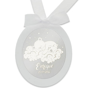 MEDALLA CUNA PLATA 925MM OVALADA OSO NUBES