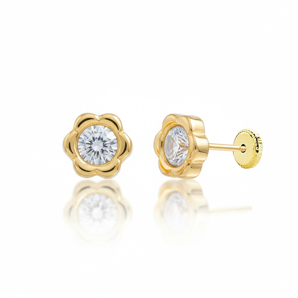 PENDIENTES ORO 18KL FLOR + CIRCONITAS - 7.50MM