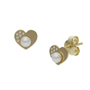 PENDIENTES ORO 18KL CORAZON PERLAS + CIRCONITAS - 6x5MM
