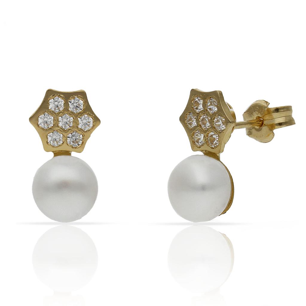 PENDIENTES ORO 18KL PERLAS + CIRCONITAS