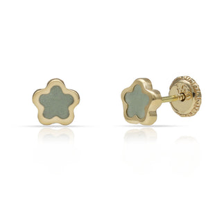 PENDIENTES ORO FLOR VERDE - 6MM