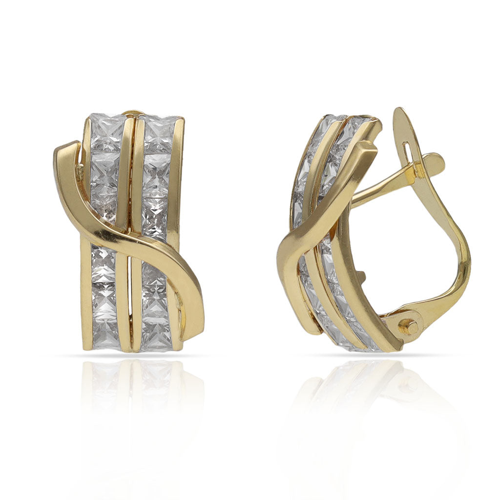 PENDIENTES ORO 18KL DOBLE BARRA + ONDA CIRCONITAS