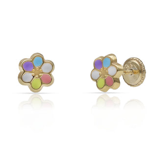PENDIENTES ORO 18KL FLORES PETALOS ESMALTADOS - 6.50MM