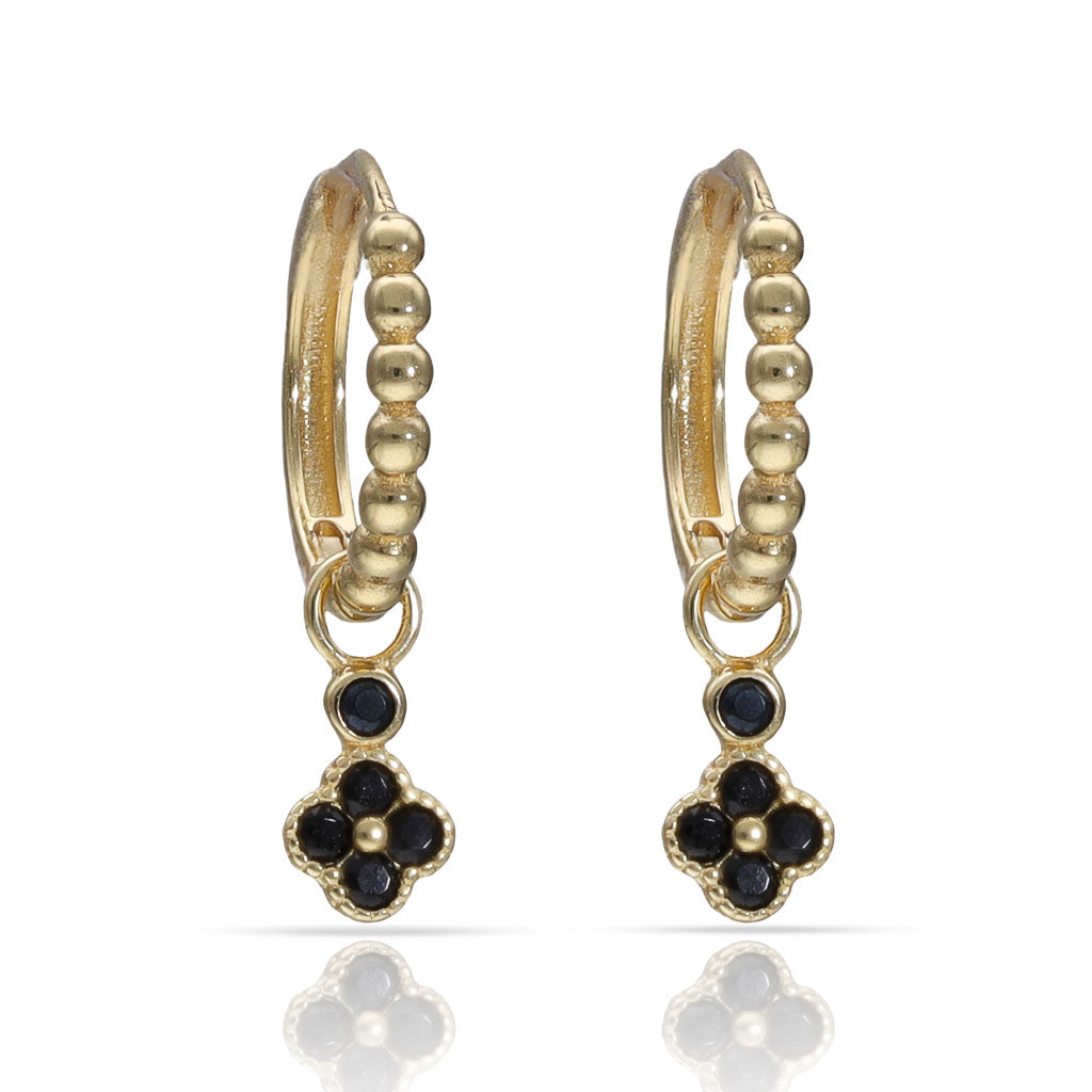 AROS ORO 18KL FLOR CIRCONITAS NEGRAS