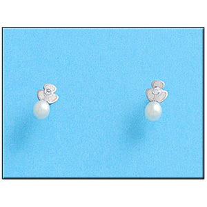 PENDIENTES ORO BLANCO 18KL TREBOL PERLA