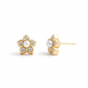 PENDIENTES ORO 18KL FLOR PERLAS