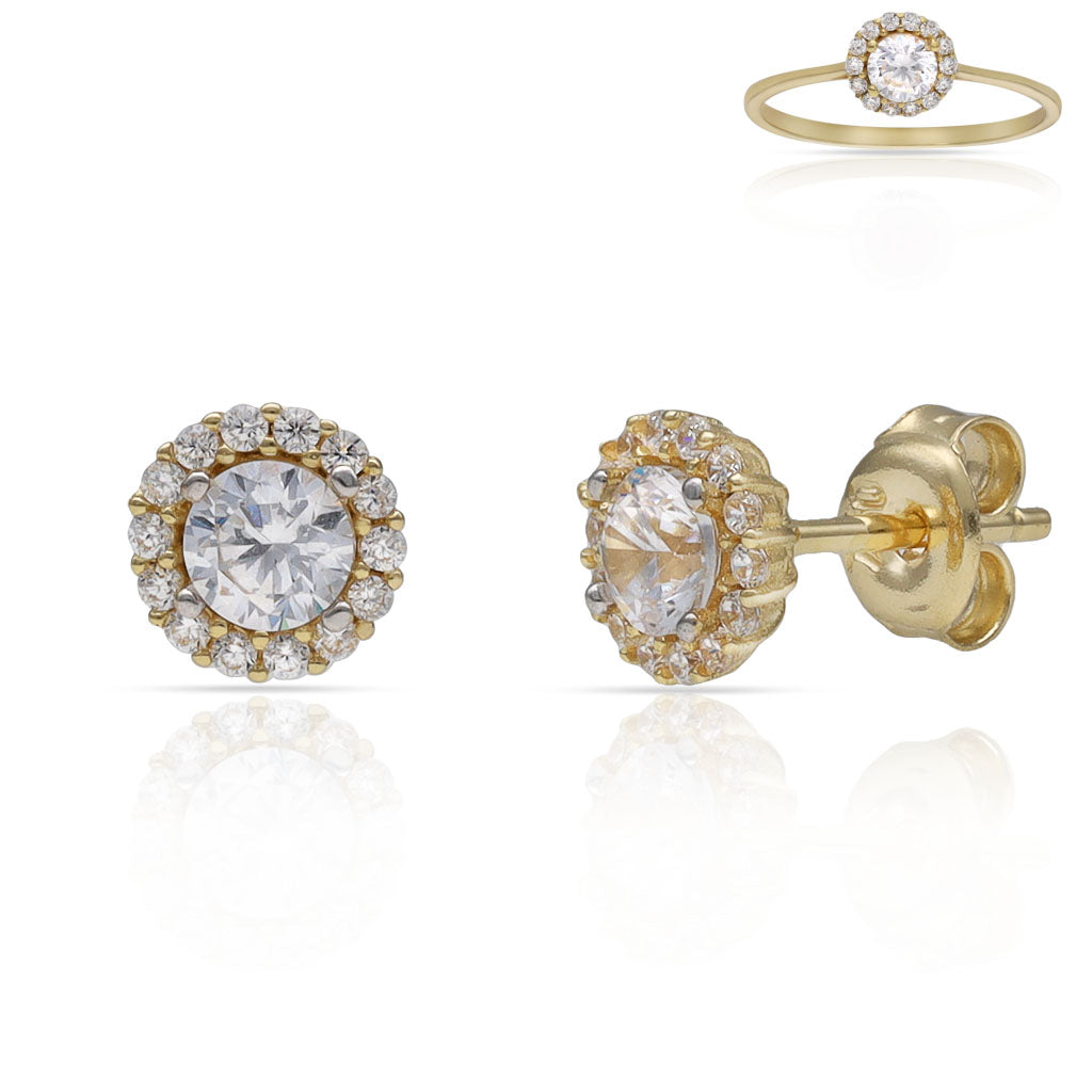 PENDIENTES ORO 18KL CERCO CIRCONITAS + PIEDRA CIRCONITA - 6MM