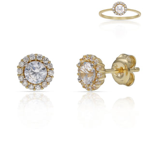PENDIENTES ORO 18KL CERCO CIRCONITAS + PIEDRA CIRCONITA - 6MM