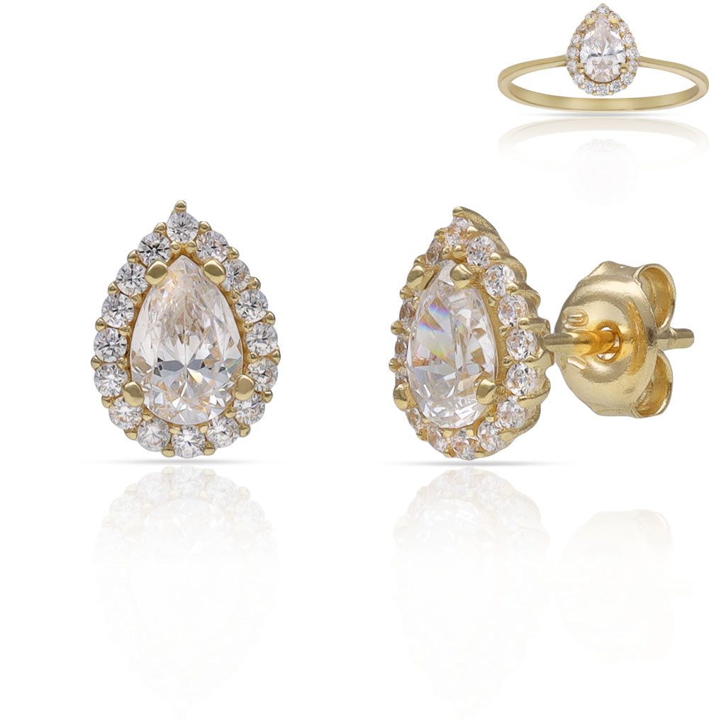 PENDIENTES ORO 18KL LAGRIMA PIEDRA CIRCONITA - 6x9MM