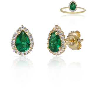 PENDIENTES ORO 18KL LAGRIMA PIEDRA VERDE - 6x9MM