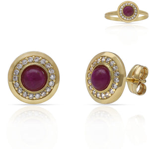 PENDIENTES ORO 18KL PIEDRAS ROJAS + CIRCONITAS - 9MM