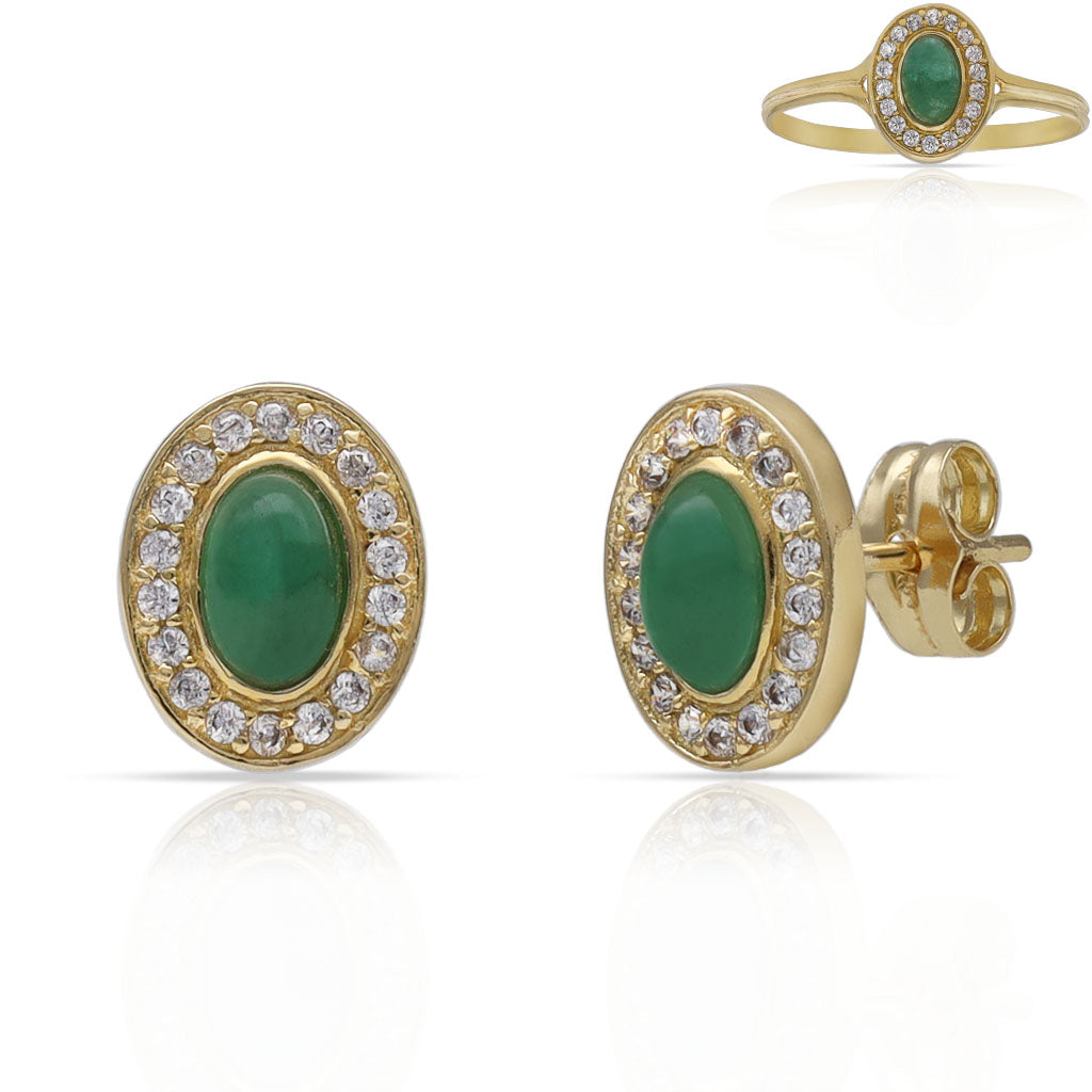 PENDIENTES ORO 18KL PIEDRAS VERDES + CIRCONITAS - 7x9MM