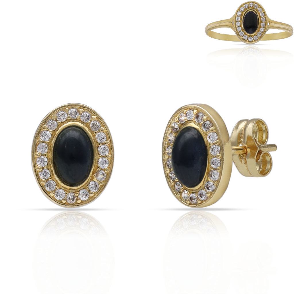 PENDIENTES ORO 18KL PIEDRAS AZULES + CIRCONITAS - 7x9MM