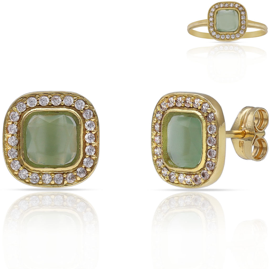 PENDIENTES ORO 18KL PIEDRAS AGUA + CIRCONITAS - 9x9MM