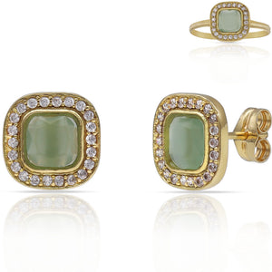 PENDIENTES ORO 18KL PIEDRAS AGUA + CIRCONITAS - 9x9MM