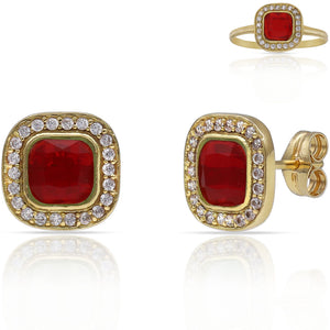 PENDIENTES ORO 18KL PIEDRAS ROJAS + CIRCONITAS - 9x9MM