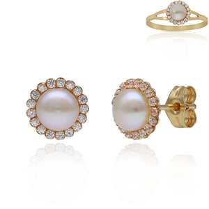 PENDIENTES ORO 18KL PERLAS CULTIVADAS + CIRCONITAS - 7.50MM