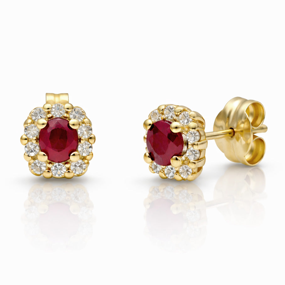 PENDIENTES ORO 18KL RUBIES FINOS + CIRCONITAS