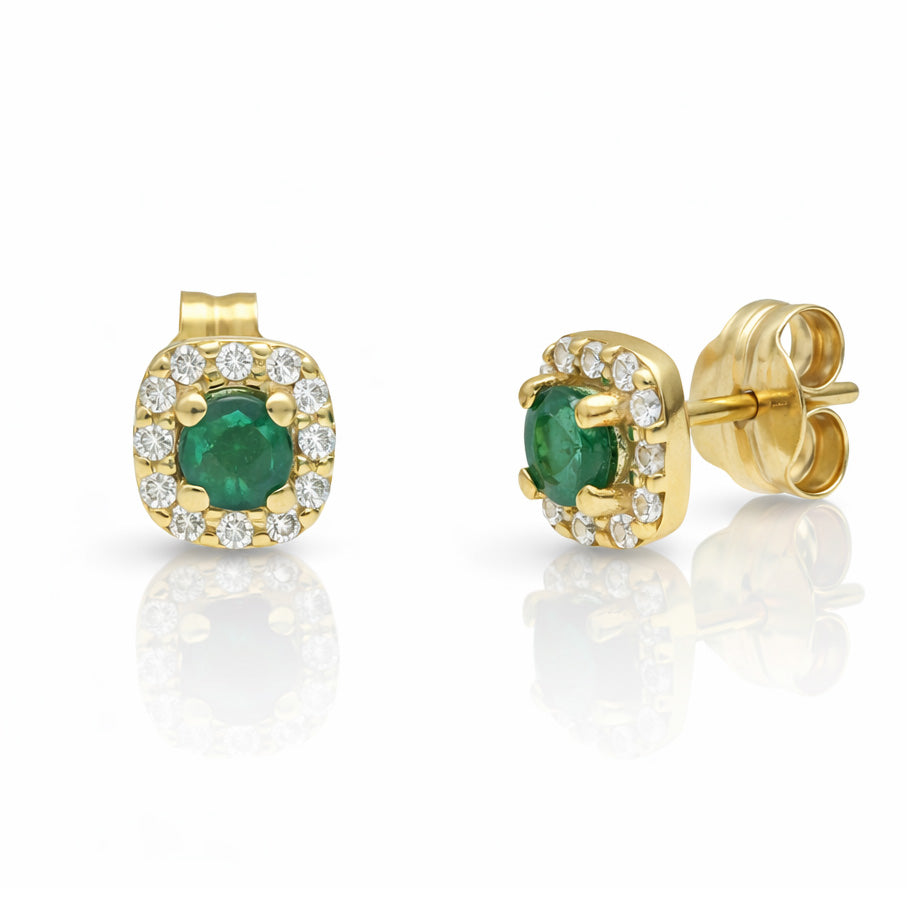 PENDIENTES ORO 18KL ESMERALDAS FINAS + CIRCONITAS