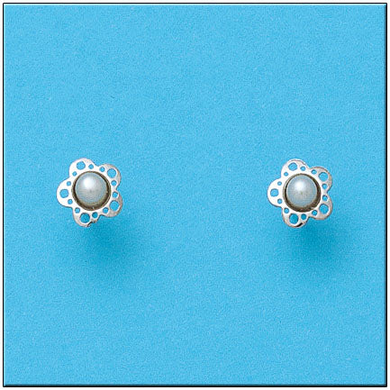 PENDIENTES ORO BLANCO 18KL FLOR PERLAS